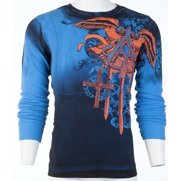 ARCHAIC by AFFLICTION Men's Long Sleeve THERMAL Shirt DAVENTRY Biker Blue $58 - Picture 3 of 8